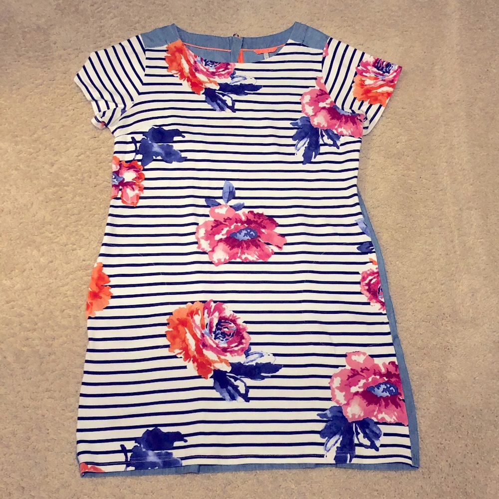 Joules floral and chambray dress with pockets